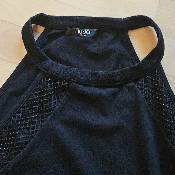 Black Liu Jo Halter Top with Netting and Rhinestone design - Picture 4 of 8